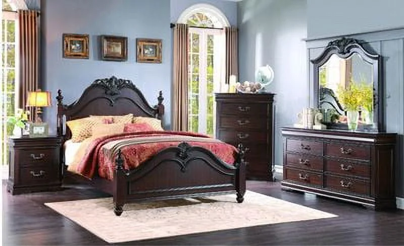 Martel Queen Louis Philippe 5 Piece Bedroom Set with Chest in Dark Cherry Finish
