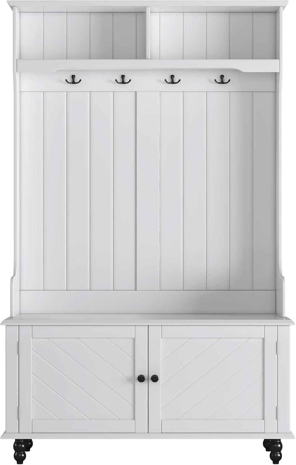 Modern 40" 3-in-1 Design Hall Tree with 4 Hooks, Coat Hanger, Entryway Storage Bench, for Entrance, Hallway, White, OneSize