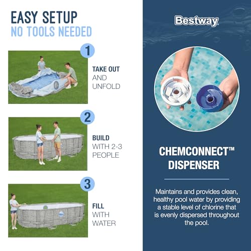 Bestway Power Steel Swim Vista Series II 14' x 8' 2" x 39.5" Above Ground Outdoor Swimming Pool Set with 530 GPH Filter Pump, Ladder, and Pool Cover