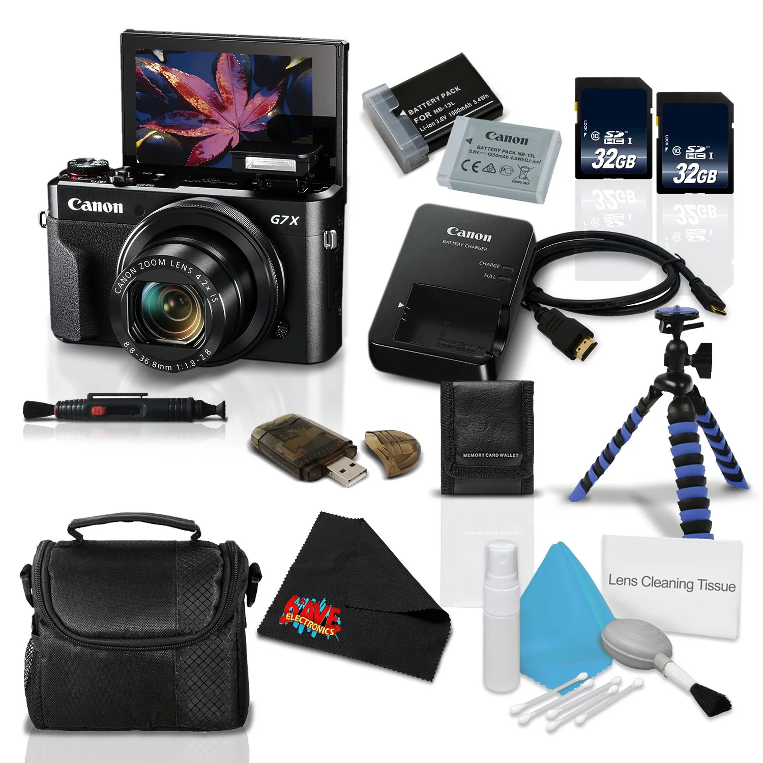 Canon PowerShot G7 X Mark II Digital Camera 1066C001 + NB-13L Replacement Lithium Ion Battery + Micro HDMI Cable + 32GB SDHC Class 10 Memory Card + 3pc LCD Screen Protectors Bundle - Curated Treasures Market