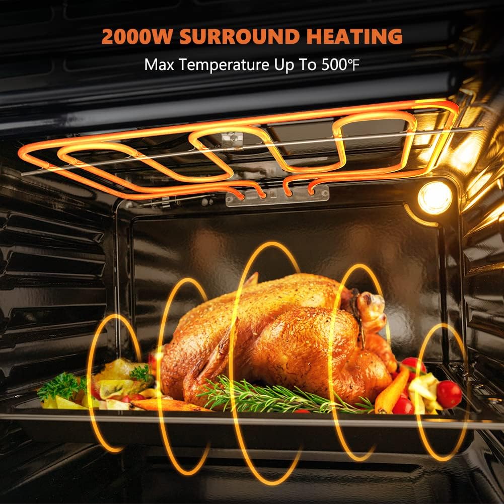 24 Inch Single Wall Oven, thermomate 2.3 Cu.ft. Electric Wall Oven with 5 Cooking Functions,Black Tempered Glass Finish, 2000W Built-in Wall Ovens with Mechanical Knobs Control, ETL Certified
