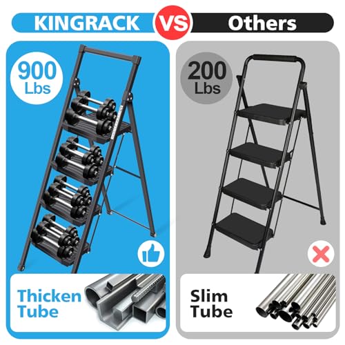 KINGRACK 5 Step Ladder with Tool Platform, Sturdy Step Stool with Handrail, Folding Steel Ladder with Wide Pedal, Safety Ladder for Adults Home Outdoor Painting Garage