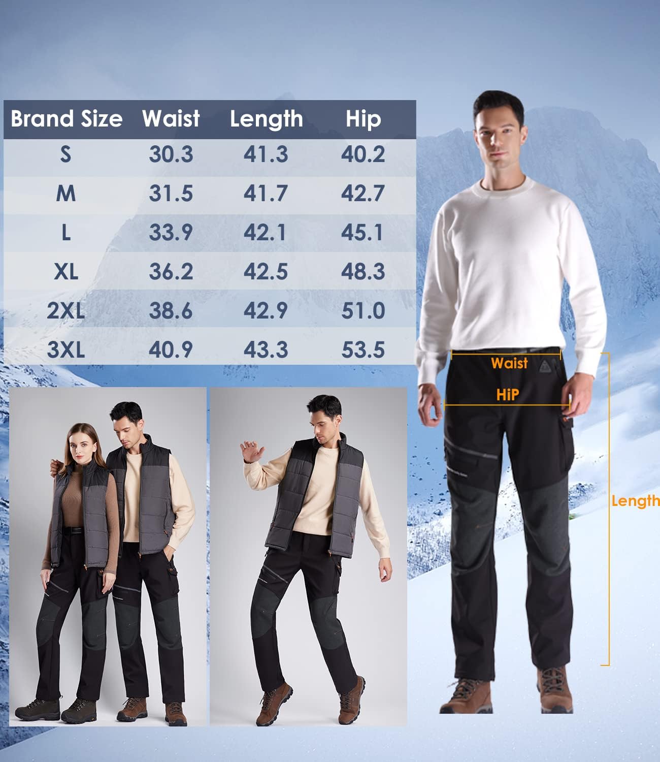 2022 Heated Pants with 20000mAh Battery Pack Electric Heated Snow Hiking Pants Winter Softshell Outdoor Trousers