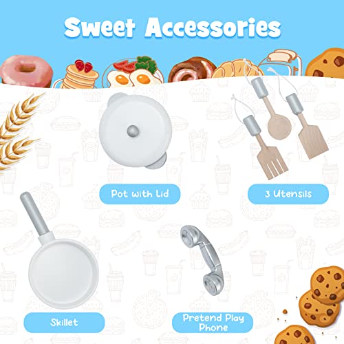 HONEY JOY Kids Kitchen Playset, Wooden Little Chef Pretend Play Toy Kitchen Set, Range Hood & Microwave with Lights, Water Dispenser, Fabric Drawer, Play Kitchen for Toddler Boys Girls, Coffee