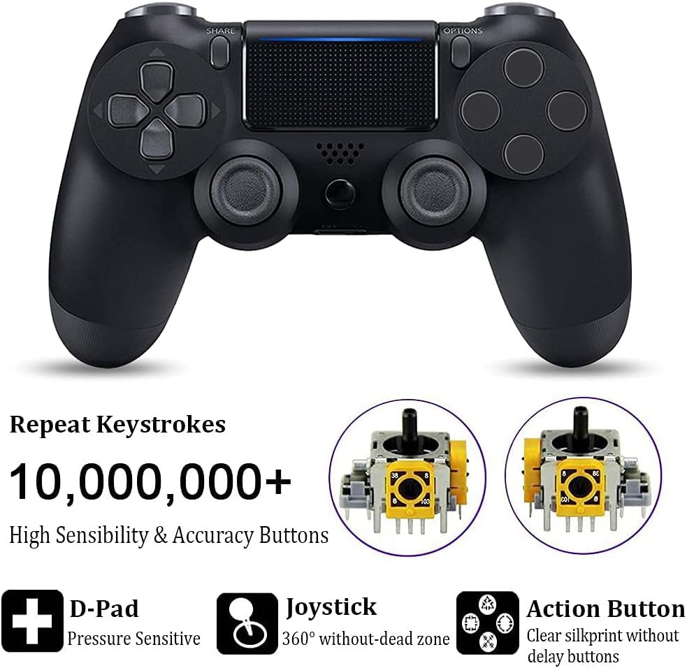 2 Pack Wireless Controller Compatible with PS4, Bluetooth Remote with 6-Axis Gyro Sensor and Audio Function Gamepad Compatible with Playstation 4/ PS4 Slim, PS4 Pro Pack of 2