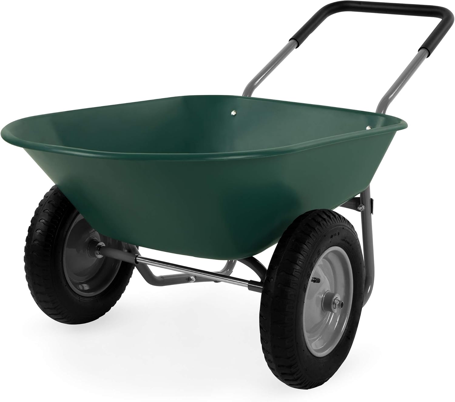 Best Choice Products Dual-Wheel Home Utility Yard Wheelbarrow Garden Cart w/Built-in Stand for Lawn, Gardening, Grass, Soil, Bricks, and Construction, Green