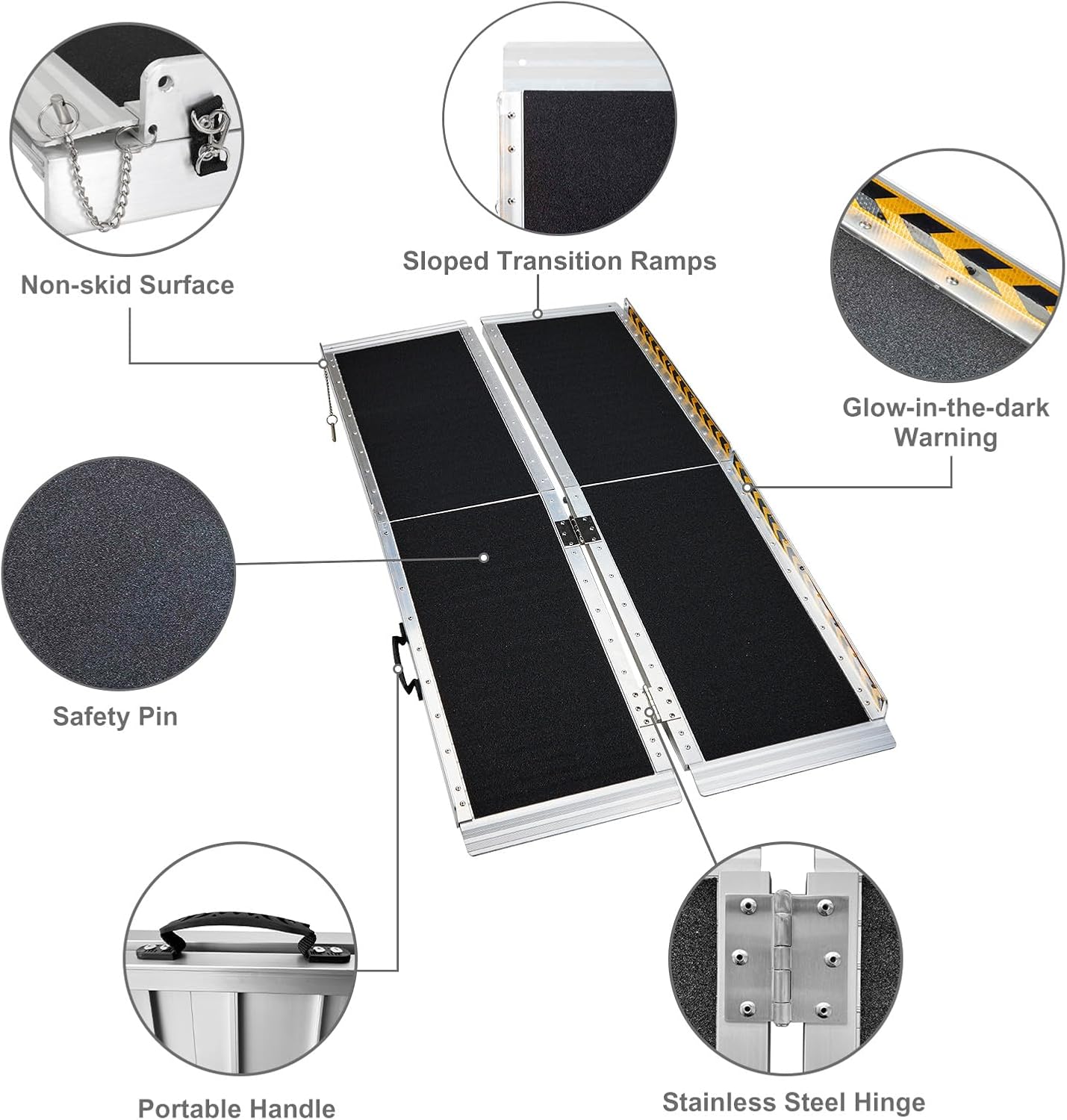 AutoForever Portable Wheelchair Ramp 5FT Non-Slip Aluminum Folding Handicap Ramp Door Threshold Wheelchair Ramps for Home Wheel Chair Ramp for Home Steps, Scooter Ramp for Car Doorways Curbs Stairs