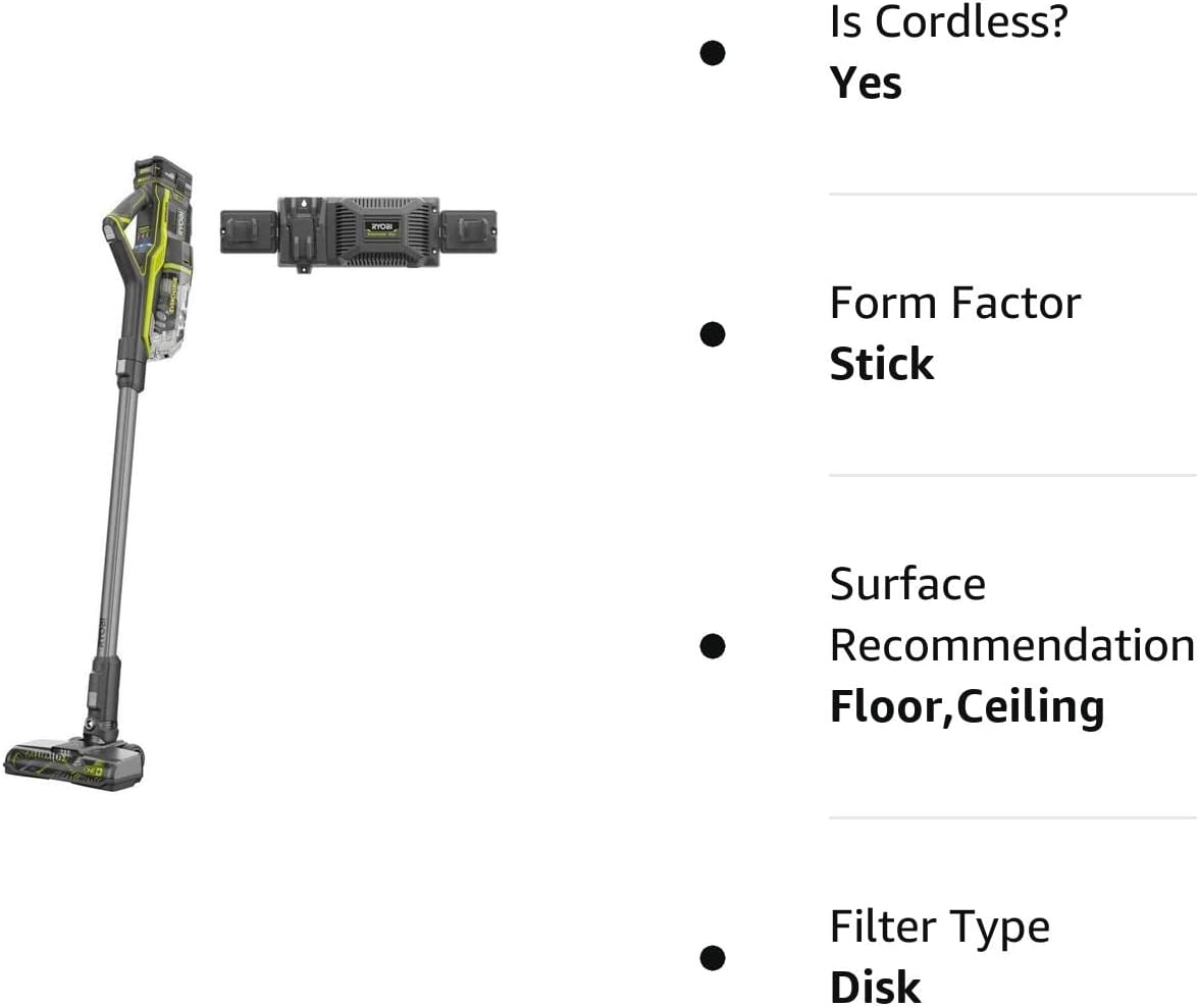 RYOBI 18-Volt ONE+ Brushless Stick Vacuum Cleaner Kit w/ 4.0 Ah Lithium-Ion High Capacity Battery and EVERCHARGE Rapid Charger