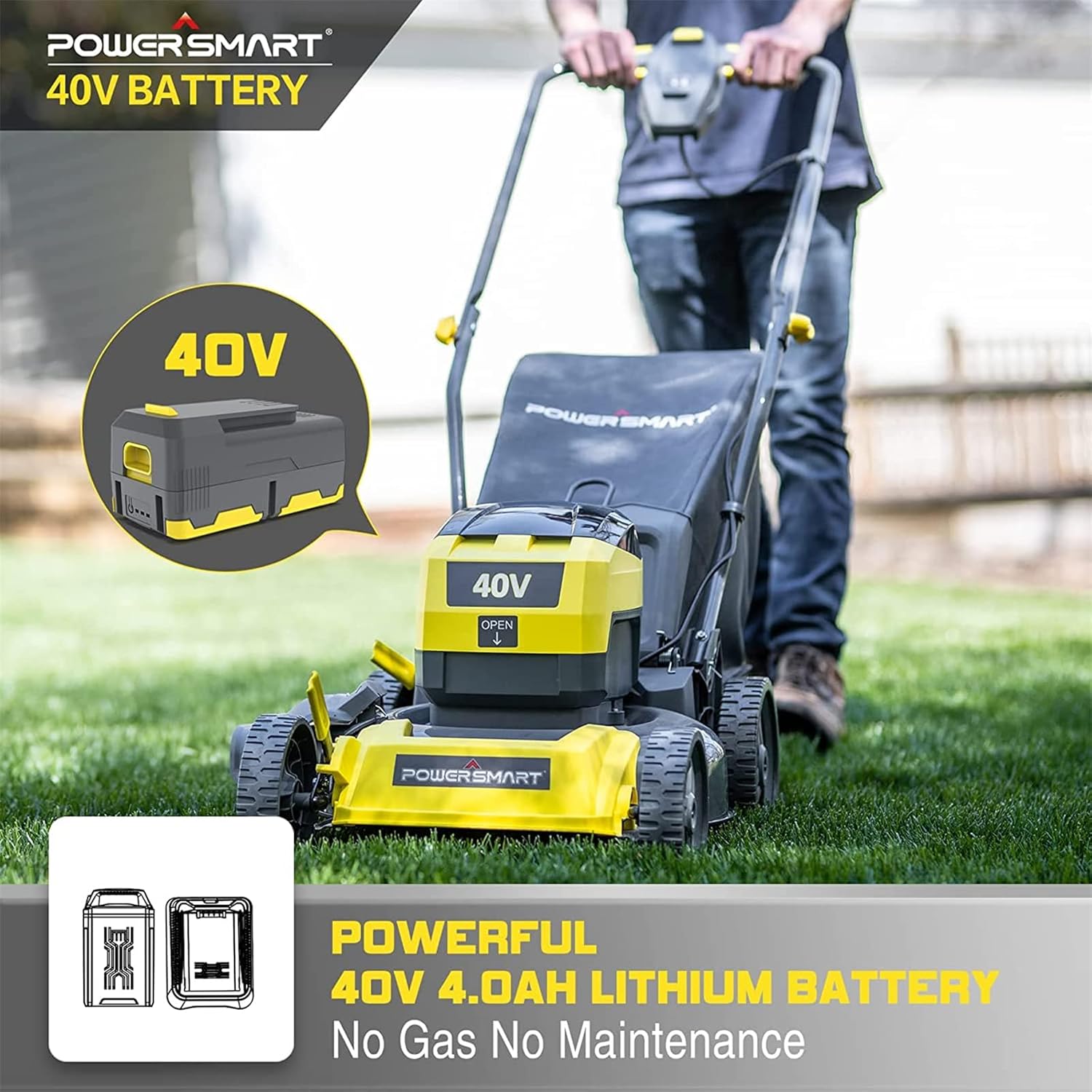 PowerSmart Cordless Lawn Mower 17 Inch 3-in-1 with 40V 4.0Ah Lithium-ion Battery and Charger