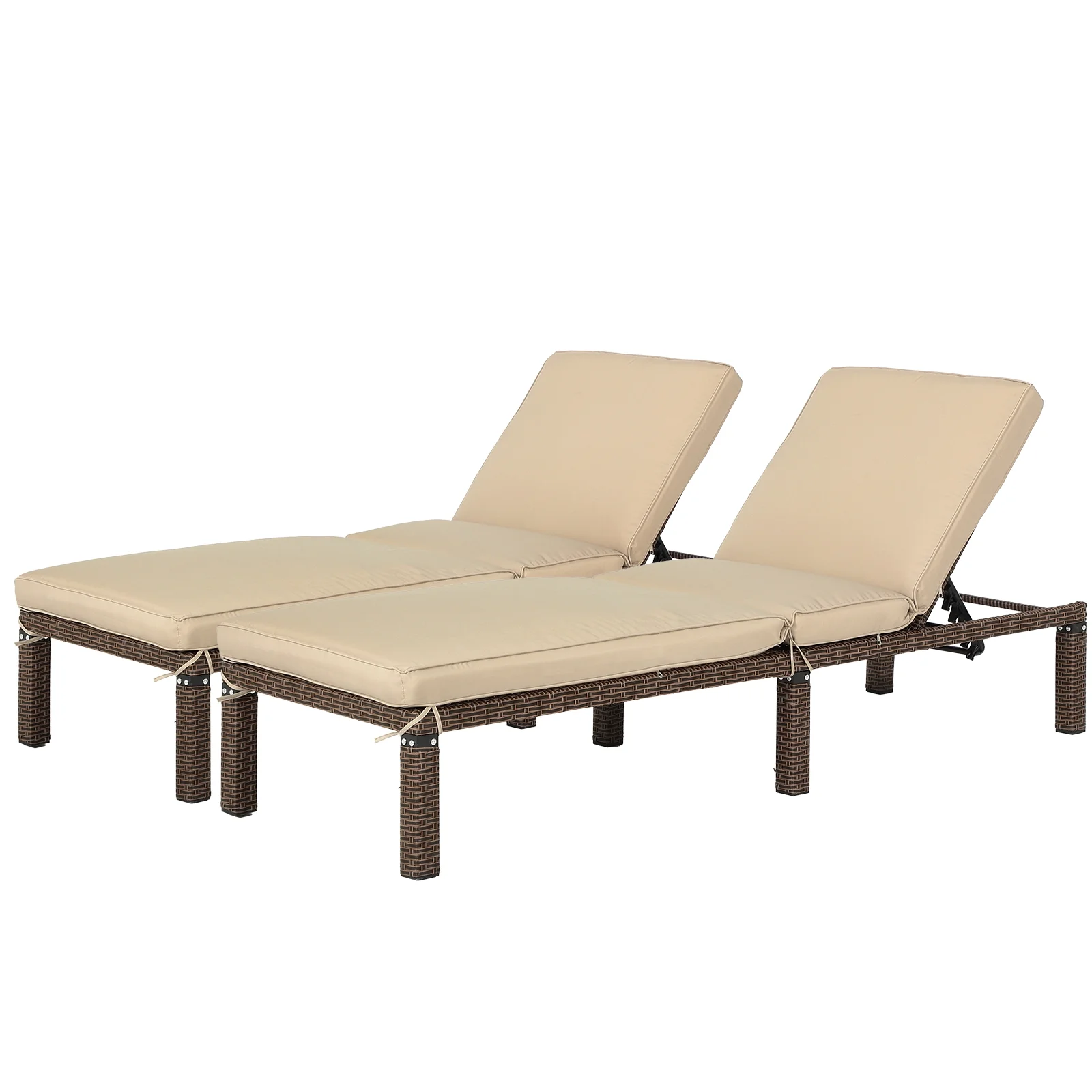 Magic Union Outdoor Rattan Wicker Chaise Lounge Chair with Adjustable Backrest & Cushion, Set of 2-Khaki