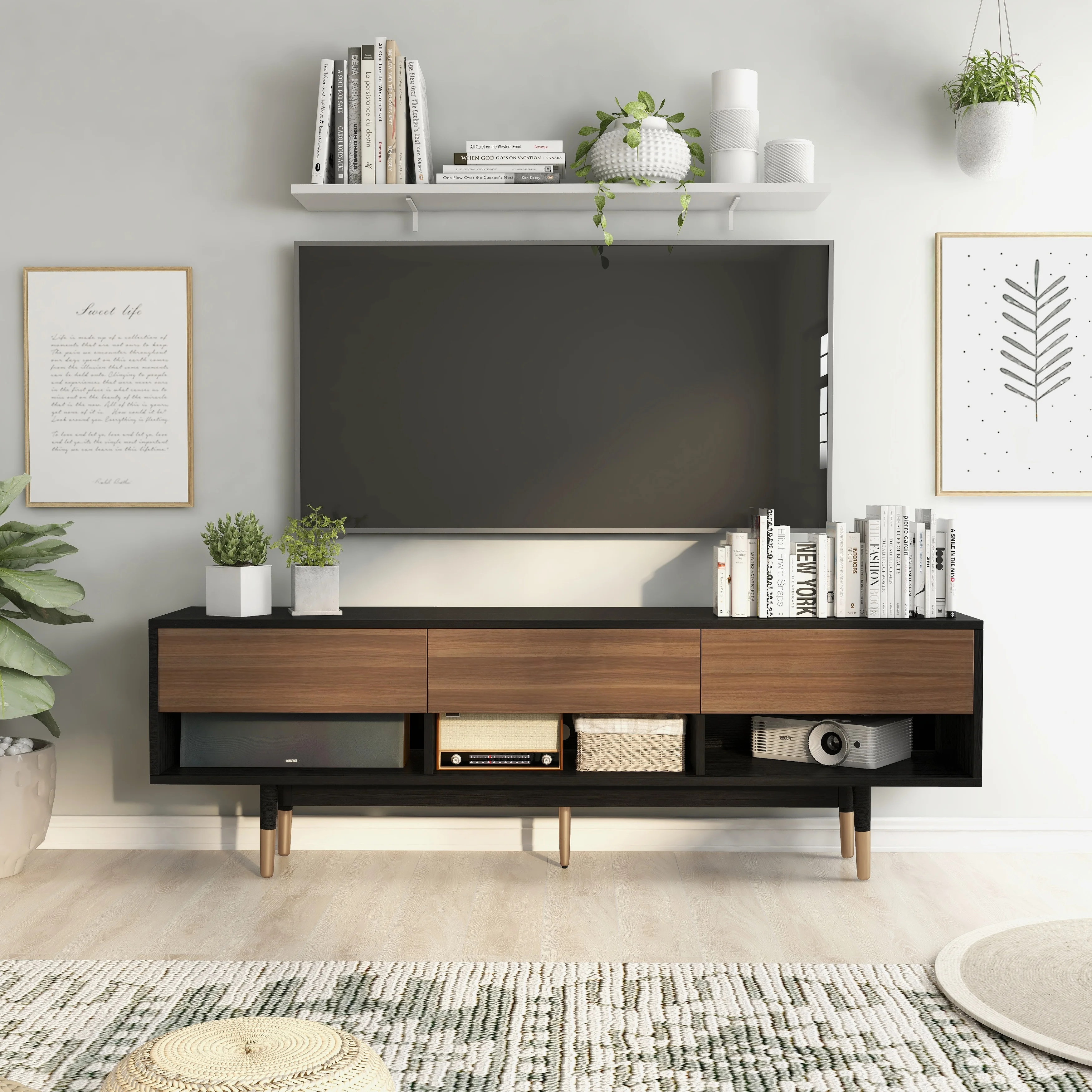Carson Carrington Uddvide Mid-Century Modern Black 71-inch 3-Shelf TV Console by