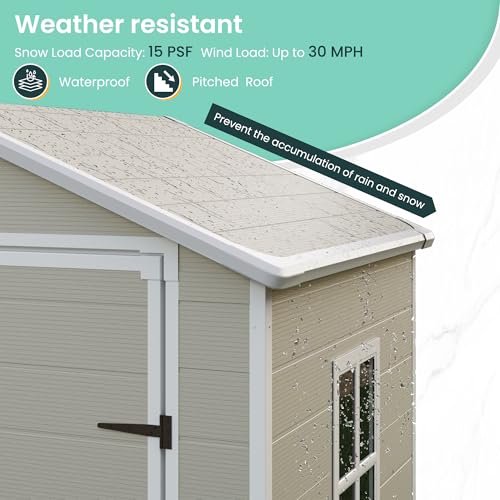 UDPATIO Outdoor Resin Storage Shed 6x4.5 FT, Plastic Garden Shed for Bike, Garbage Can, Tool, Outside Sheds with Lockable Door for Backyard, Patio, Lawn, Grey & White