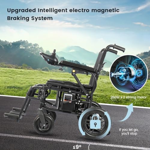 Electric wheelchair for Senior, adult intelligent all-terrain wheelchair, 500W strong power, 264Lbs Max load, 12Ah lithium battery, 9mi of driving range,strong and durable,easy to control,easy to fold