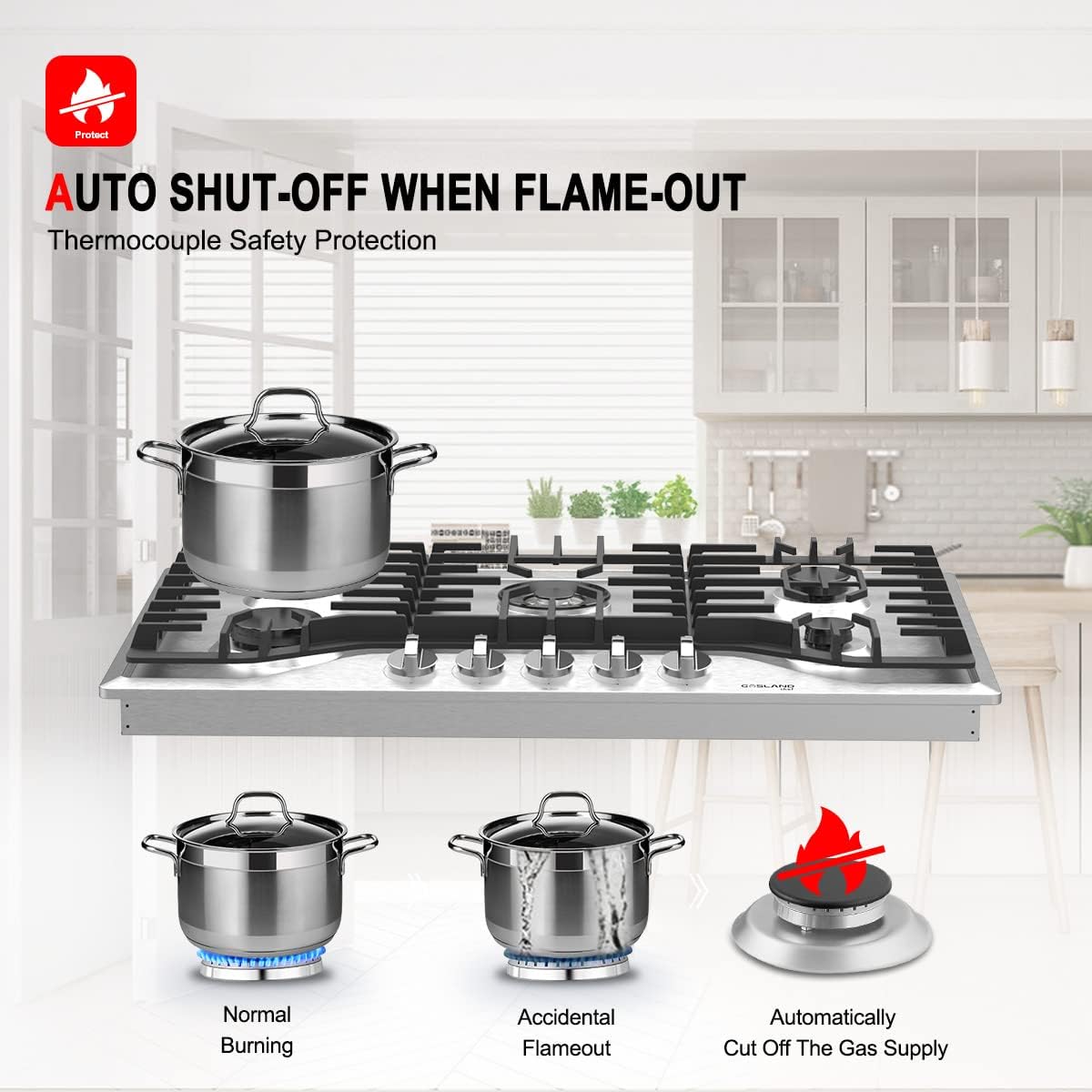 Gasland Gas Cooktop 30 Inch 5 Burners Stainless Steel+30 inch Electric Wall Oven 8 Cooking Function
