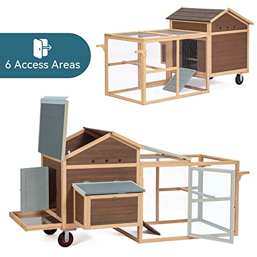 Chicken Coop, Mobile Hen House with Removable Bottom and Wheels &Handrails,Mobile Rabbit Hutch Indoor Outdoor, Easy Cleaning& Assemble, Wooden Hen House for Chick, Bunny,Duck