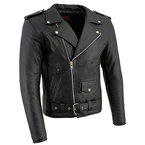 Milwaukee Leather LKM1781 Men's The Legend Classic Police Style Black Leather Motorcycle Jacket w/Quilted Liner