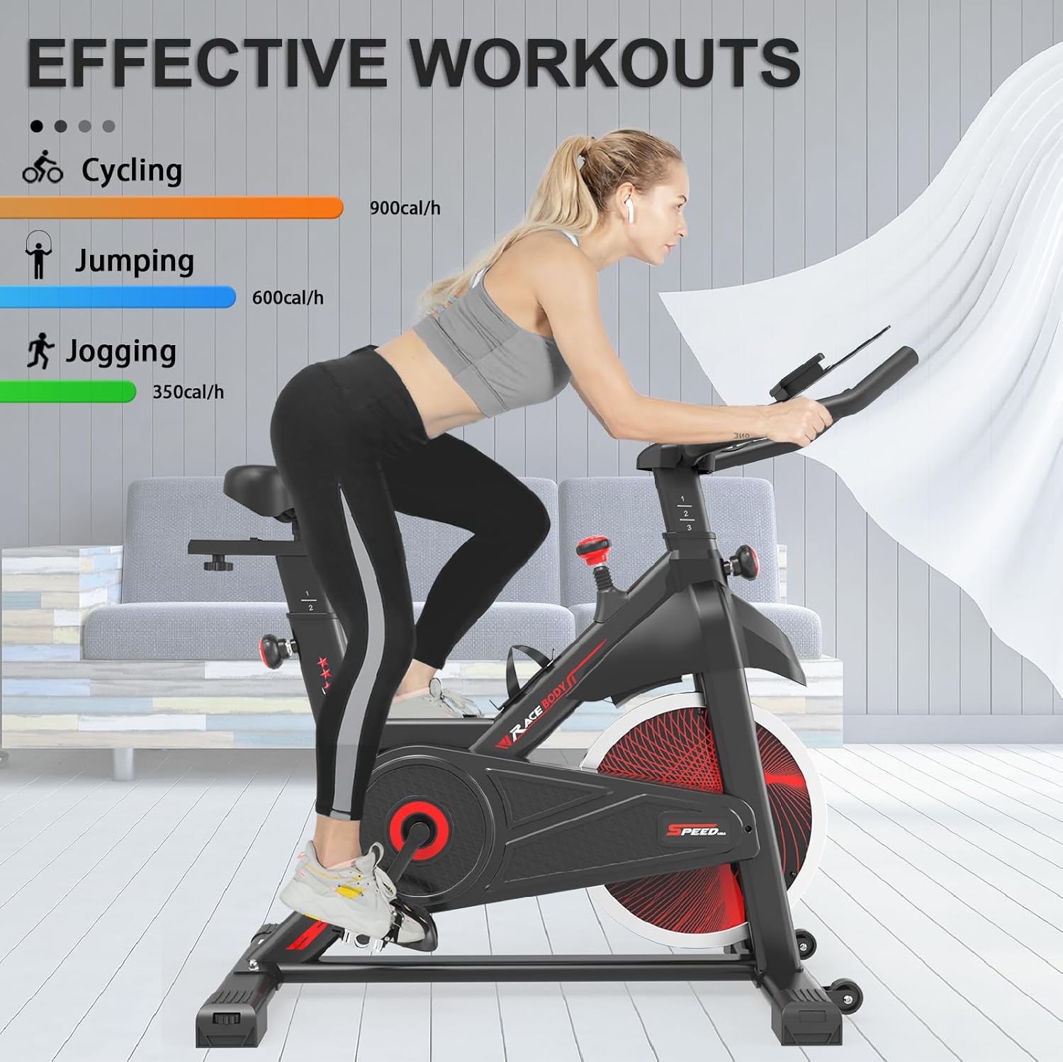 Exercise Bike, Indoor Cycling Bike with Silent Belt Drive, Heavy Flywheel and LCD Monitor for Home, Indoor Bike for Gym Cardio Workout Training