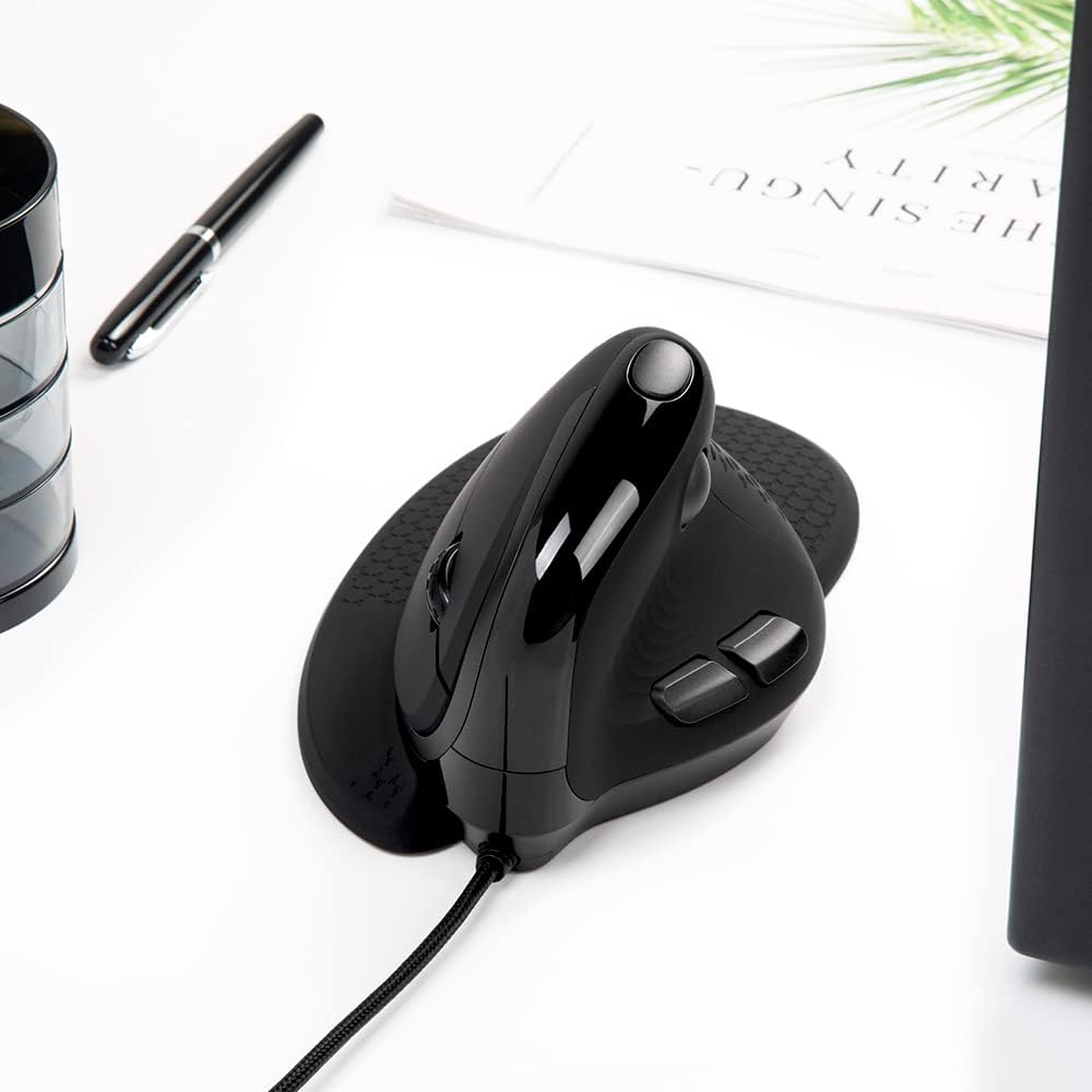 DELUX Seeker Wired Ergonomic Vertical Mouse with Thumb Wheel, Optical Computer Mouse with 6 Programmable Buttons, 4000 DPI, LED Backlight, Removable Wrist Rest for Carpal Tunnel(M618XSU-Black)