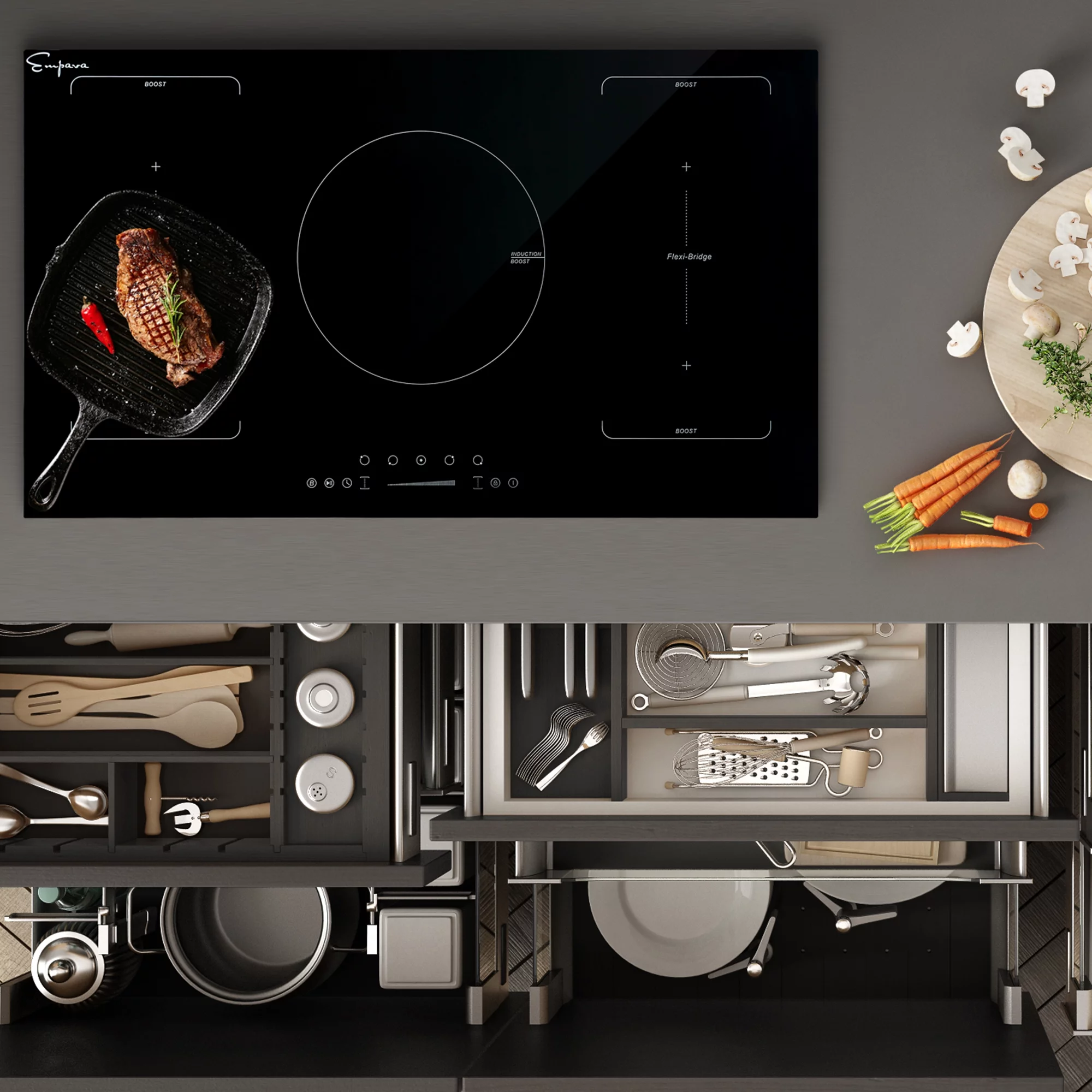 Built-In 36-in 5 Elements Black Induction Cooktop Including Bridge Element