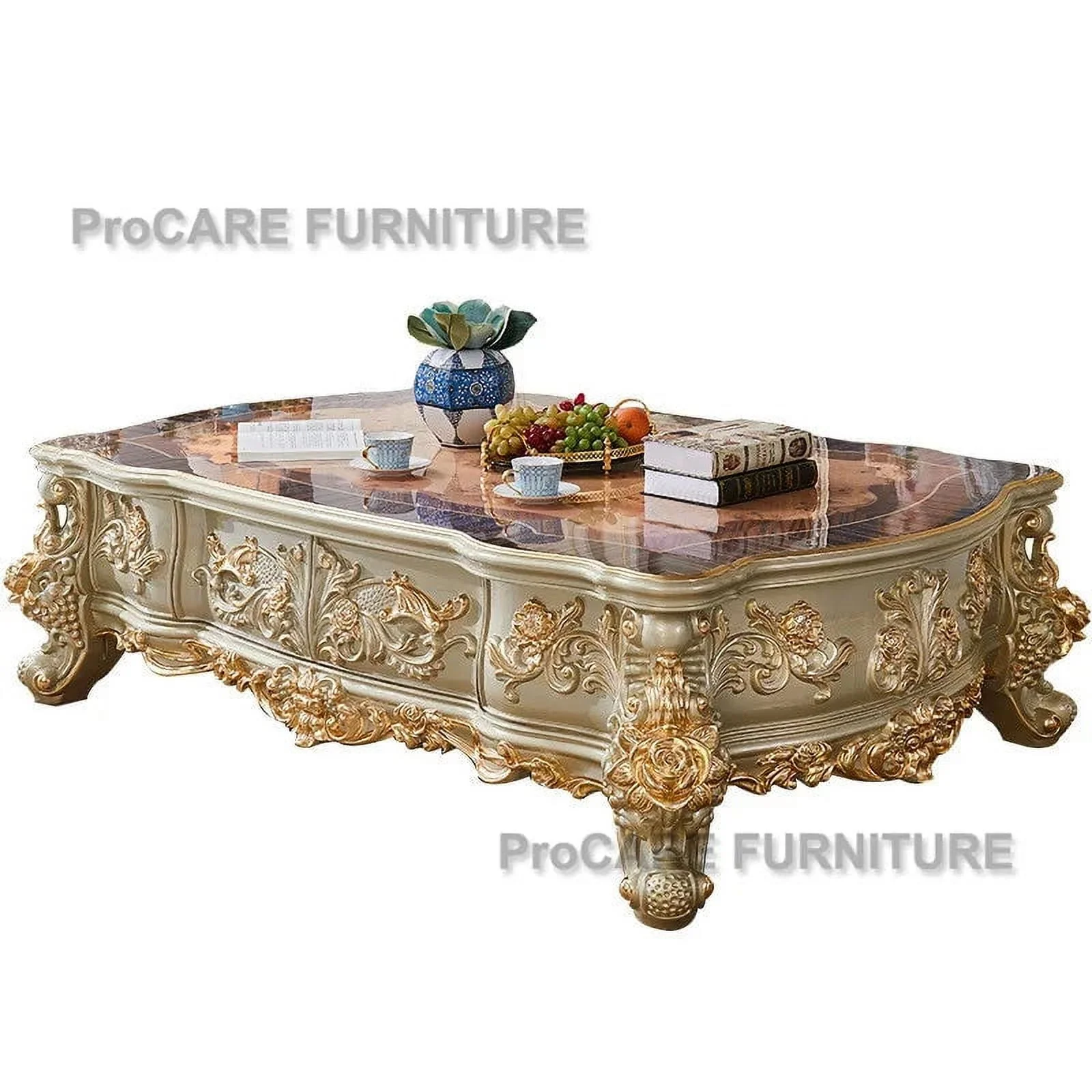 European style villa solid wood tv cabinet living room furniture oak carved golden luxury center table TV cabinet combination