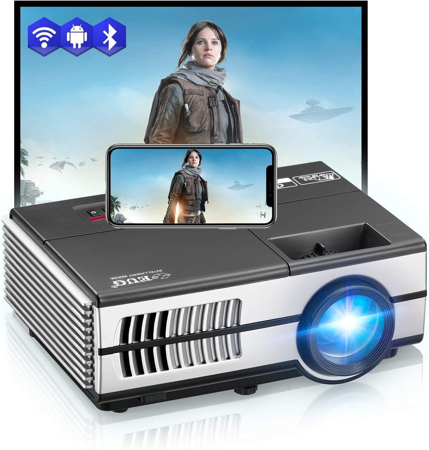 WiFi Projector with Bluetooth Home Theater Projector 1080P HD 7200 Lumens LCD Projector Support AirPlay HDMI USB VGA AV Audio Smart Wireless Projector for Sports Games Outdoor Movies Camping