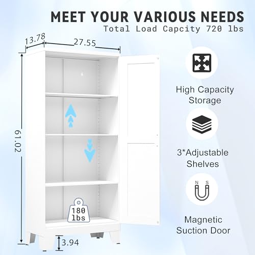 75.2" Tall Metal Pantry Cabinet, Storage Cabinets with 4 Door and 4 Adjustable Shelves, Black Kitchen Pantry Storage Cabinet, Freestanding Cupboard for Kitchen Dining Room Living Room Bathroom