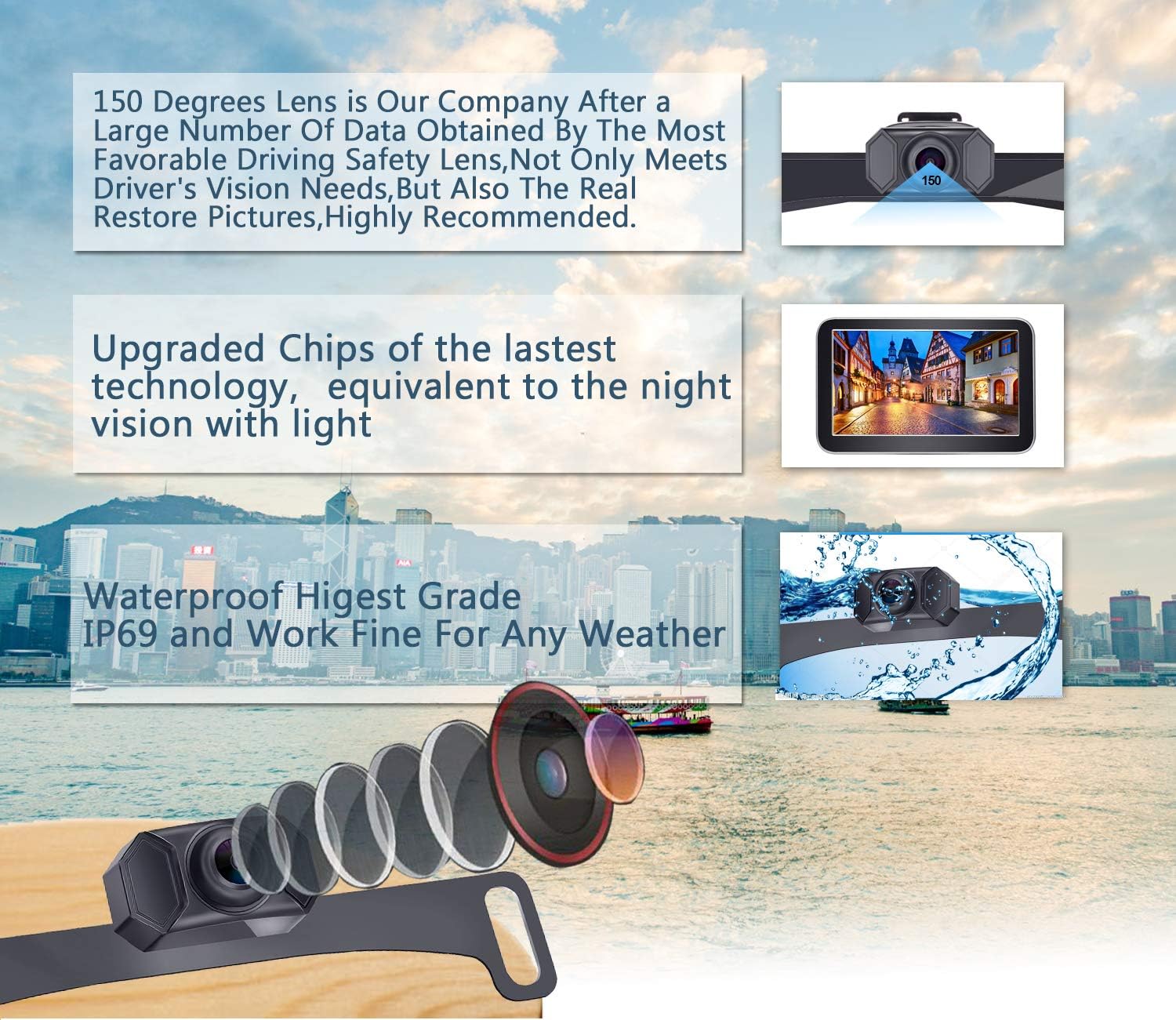 Wireless Backup Camera Car HD 1080P WiFi Rear View System 7 Inch Monitor Kit Truck Camper RV Hitch Auto License Plate Back Cam AMTIFO W70