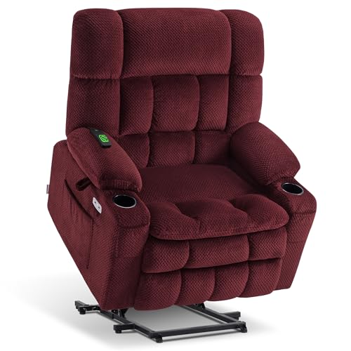MCombo Dual Motor Power Lift Recliner Chair with Massage and Heat for Elderly People, Infinite Position, USB Ports, Cup Holders, Fabric 7890 (Medium-Regular, Burgundy)