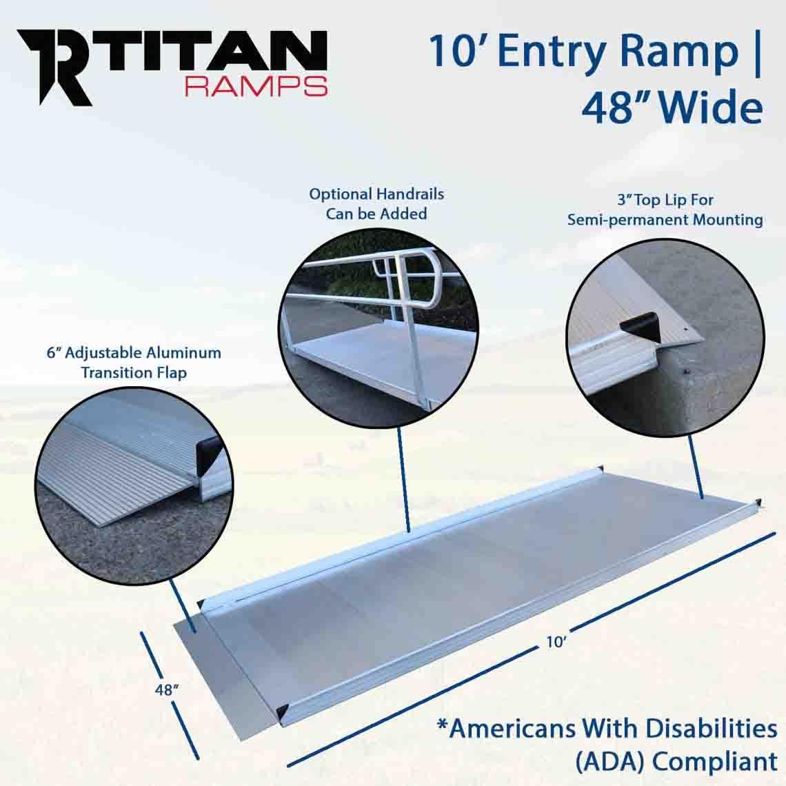 Titan 10 Foot Aluminum Wheelchair Entry Ramp Complies with ADA CA Building Code Ramp Only