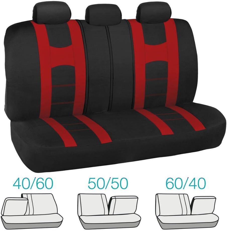BDK Sport Series"Rome Sport" Black/Red Stripe Seat Covers w/Split Bench & Vinyl Trim Carpet Mats Full Set
