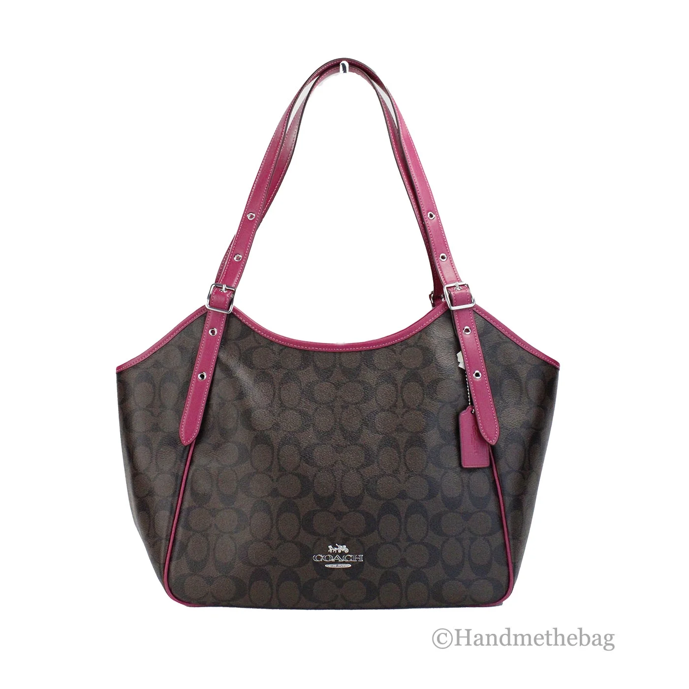 Coach (CM076) Meadow Brown Violet Signature Coated Canvas Shoulder Tote Bag - Curated Treasures Market