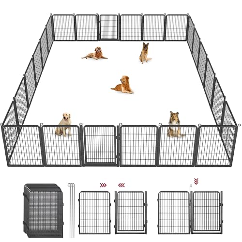 Dog Playpen Outdoor with Low Threshold Full Gate, 32" Height 10 Panels Large Dog Fence Outdoor for Yard, Heavy Duty Pet Playpen Metal Play Pen Portable Fence for RV Camping, Yard