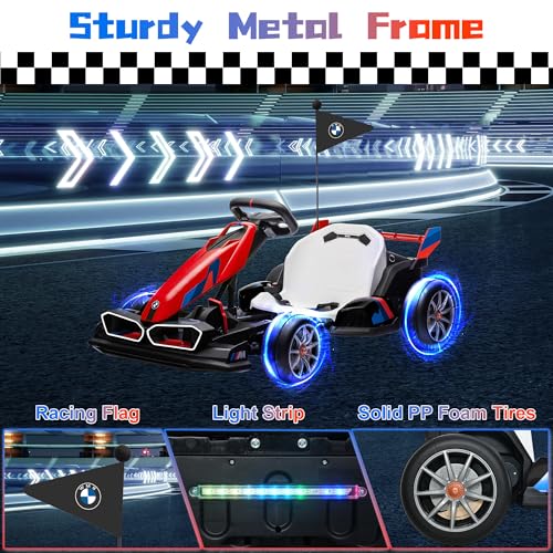 Licensed BMW Electric Go Kart for Kids Ages 6-12, 24V 9AH Drift Kart with Two 200W Motors, LED Lights, Drift Mode& 2 Speed Modes, Adjustable Seat (White)