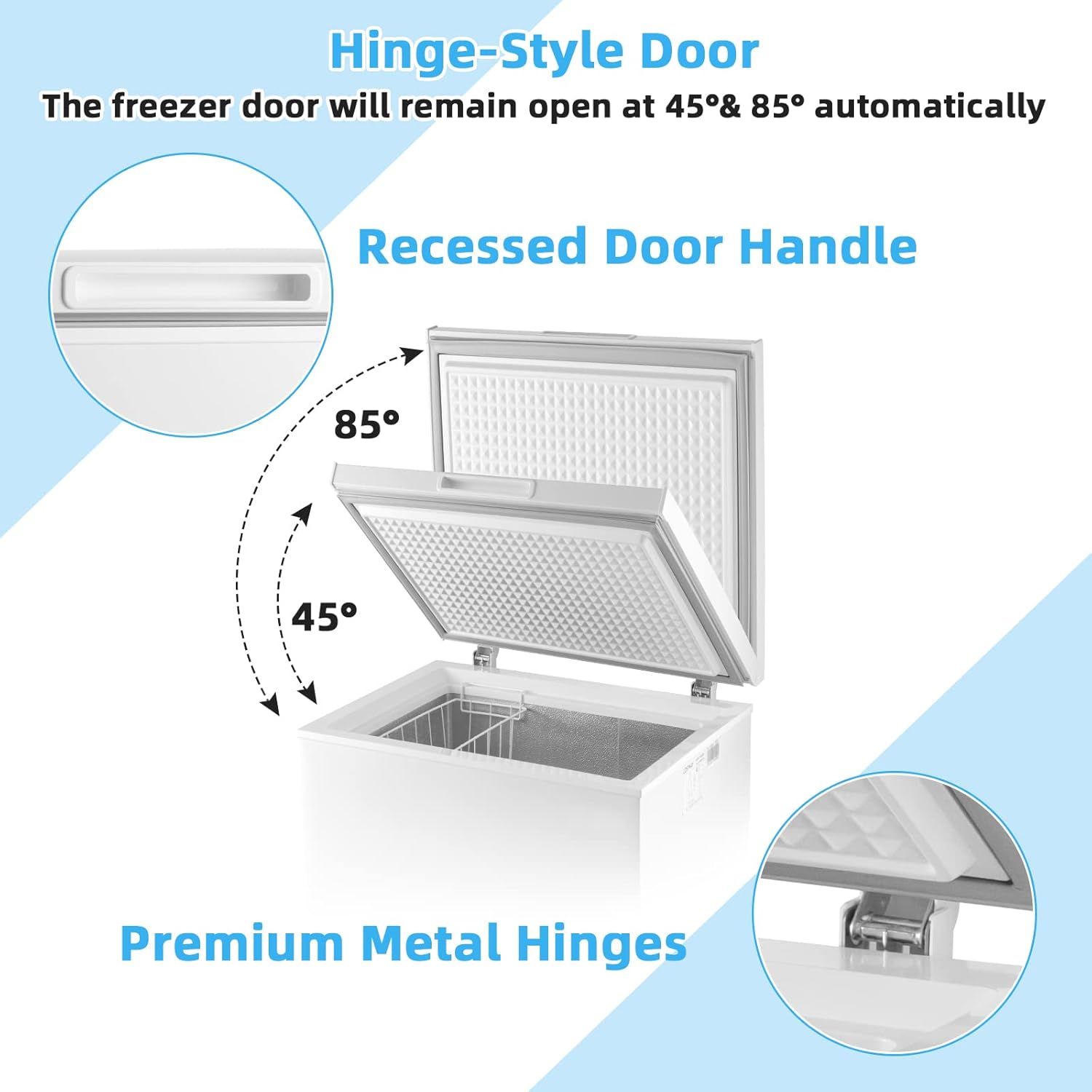 PETSITE 5 cu ft Chest Freezer, Compact Deep Freezer w/ 7-Grade Adjustable Temperature, Removable Storage Basket & 2 Wheels, Quiet & Energy-saving Freezer for Kitchen Apartment Office, White