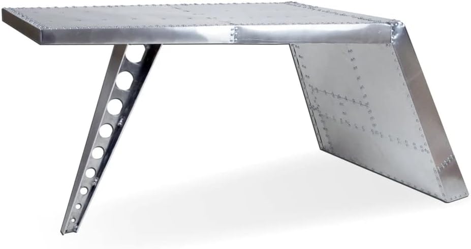 NauticalMart Airfoil Desk Aluminum | Aviator Wing Desk Industrial Airplane Desk Furniture Silver Aviation Furniture