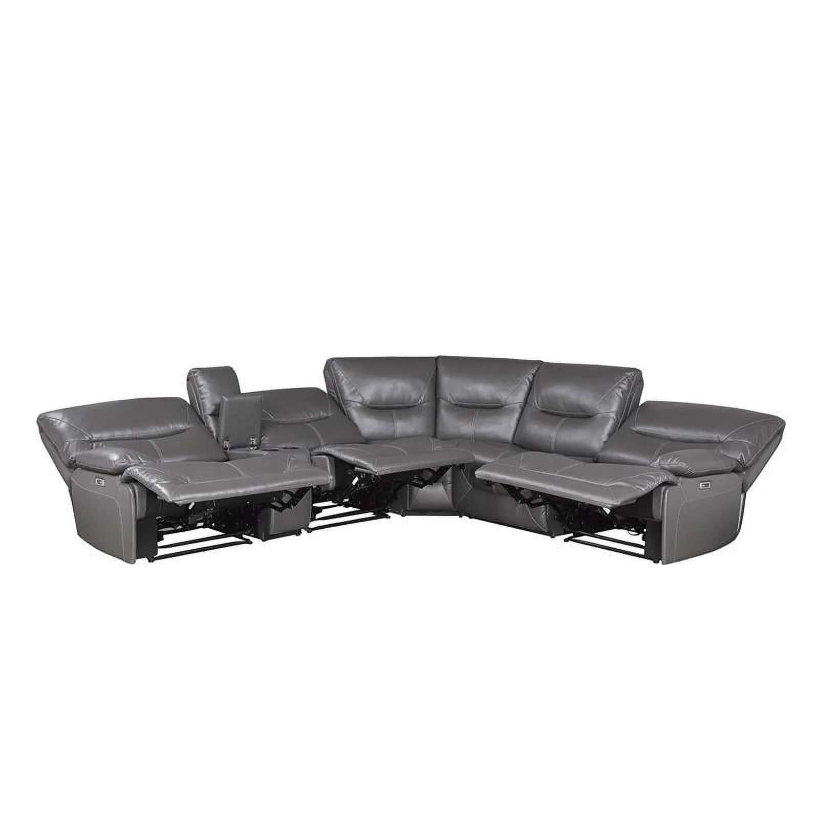 Pemberly Row Transitional 6 Piece Faux Leather Power Reclining Sectional in Gray