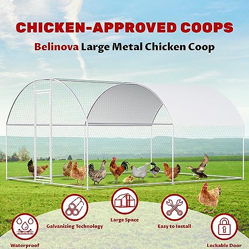 Chicken Coop Large Metal Chicken House/Pen for 6/10 Chickens with Waterproof Cover Walk-in Poultry Cage for Chicken Run,Chicken House for Outdoor Farm Use(9.8'Lx6.5'Wx6.5'H)