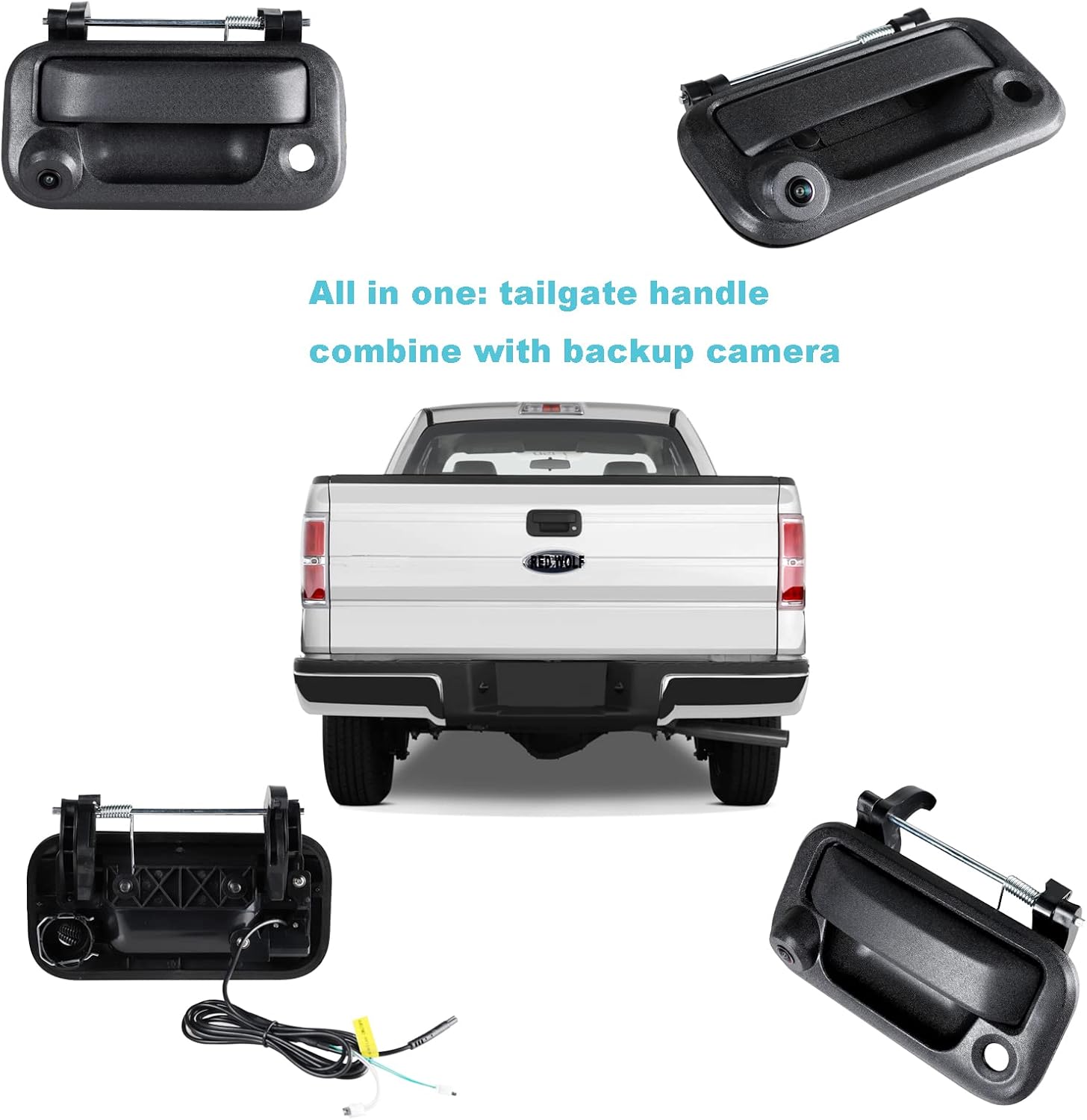 RED WOLF Tailgate Handle with Rear View Backup Camera Replacement for 2004-2014 Ford F150, 2008-2016 F-250/F-350/F450/F550 Reverse Parking Camera Removable Guideline
