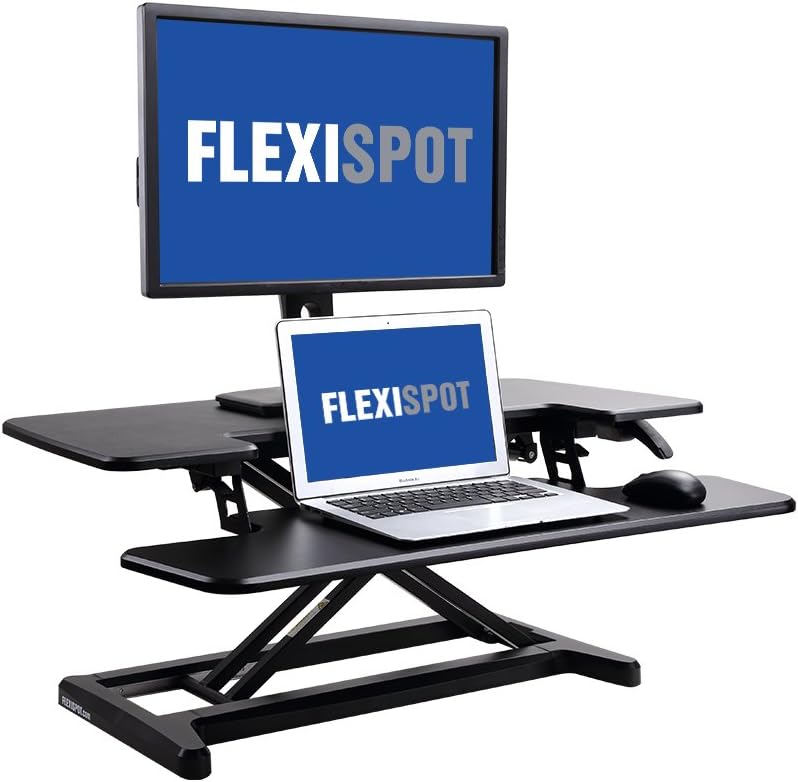 FLEXISPOT Standing Desk Hight Adjustable Desk Riser with Deep Keyboard Tray for Laptop - 35" - Black - M7MB-SBA
