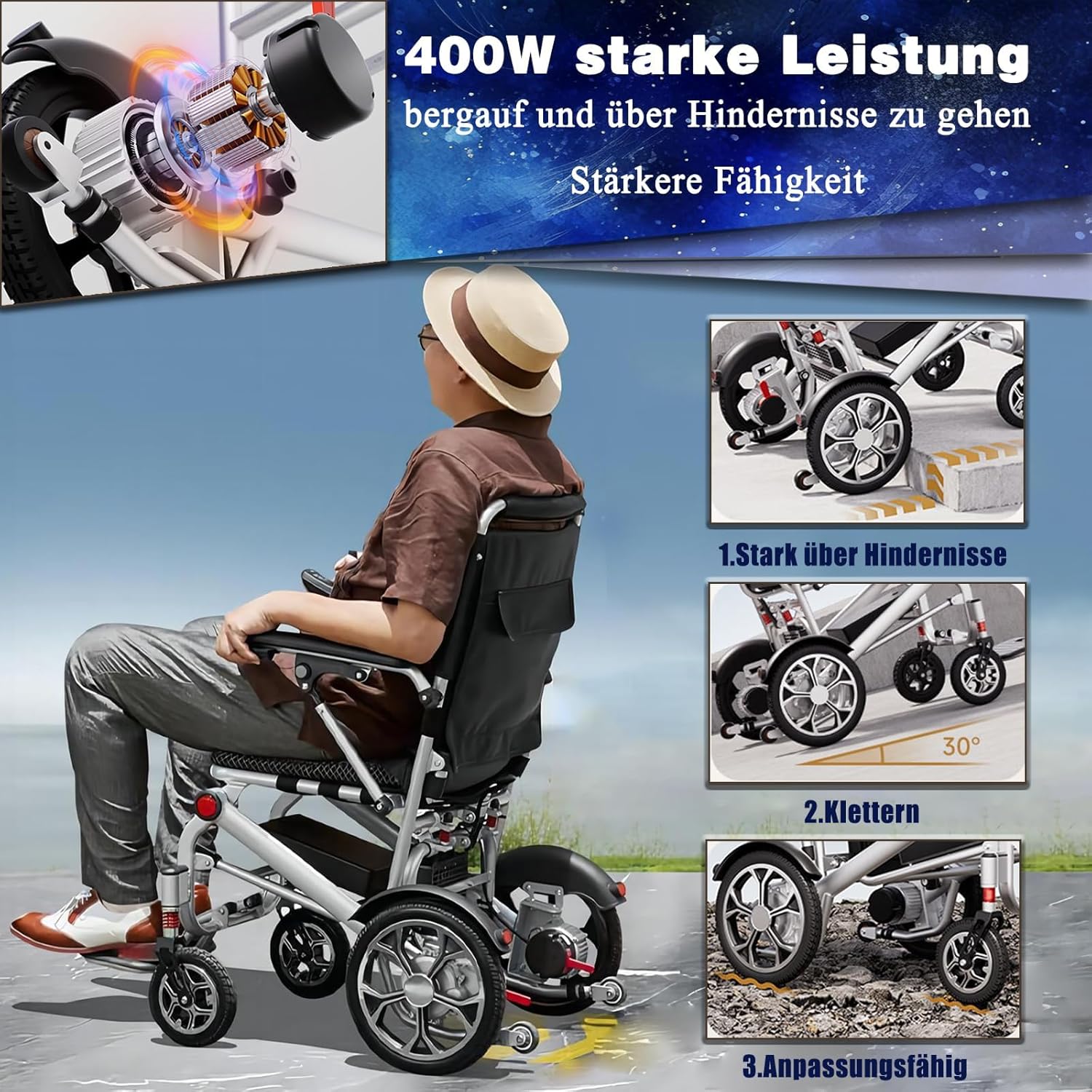Electric Wheelchair for Adults Intelligent Power Wheelchairs Lightweight Foldable All Terrain Motorized Wheelchair for Seniors Compact Portable Airline Approved-Up to 330Lbs