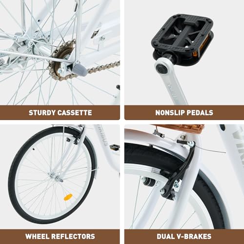 Viribus Beach Cruiser Bike for Women, Womens Bike 24 26 inch, Cruiser Bike with Basket 1 Speed, Bicycle Bike for Short Women, Step Through Bike, Commuting Bike, Adult Bicycles for Women