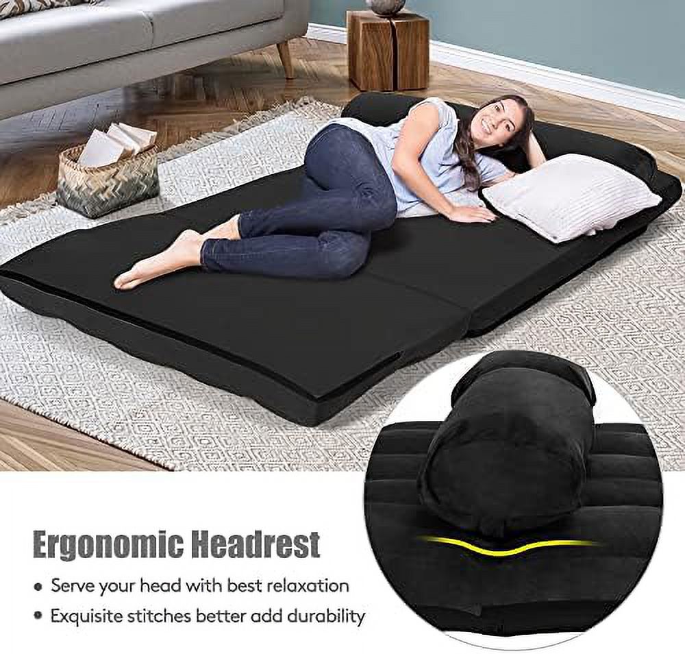 RUNFAYBIU Foldable Floor Sofa  6-Position Adjustable Lounge Couch with 2 Pillows &amp; Suede Cloth Cover  Modern Lounge Mattress Video Gaming Lazy Couch  Floor Seating Sofa  71" x 44.