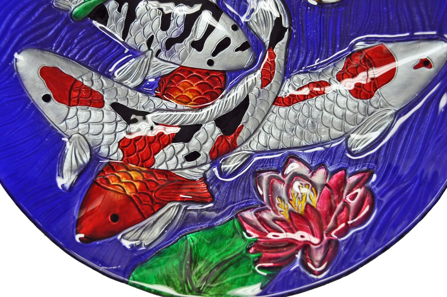 GADINO CAC3000950 18'' Hand Painted Koi Fish Glass Bowl Bird Bath/Feeder, Fountain, Decorative Plate