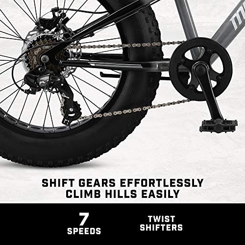 Mongoose Argus Trail or ST Fat Tire Mountain Bike, 20, 24 or 26 Inch Bike for Kids and Adults, 7 or 16 Speed, Aluminum or Steel Frame, Knobby Mountain Fat Tires, Mechanical Disc Brakes