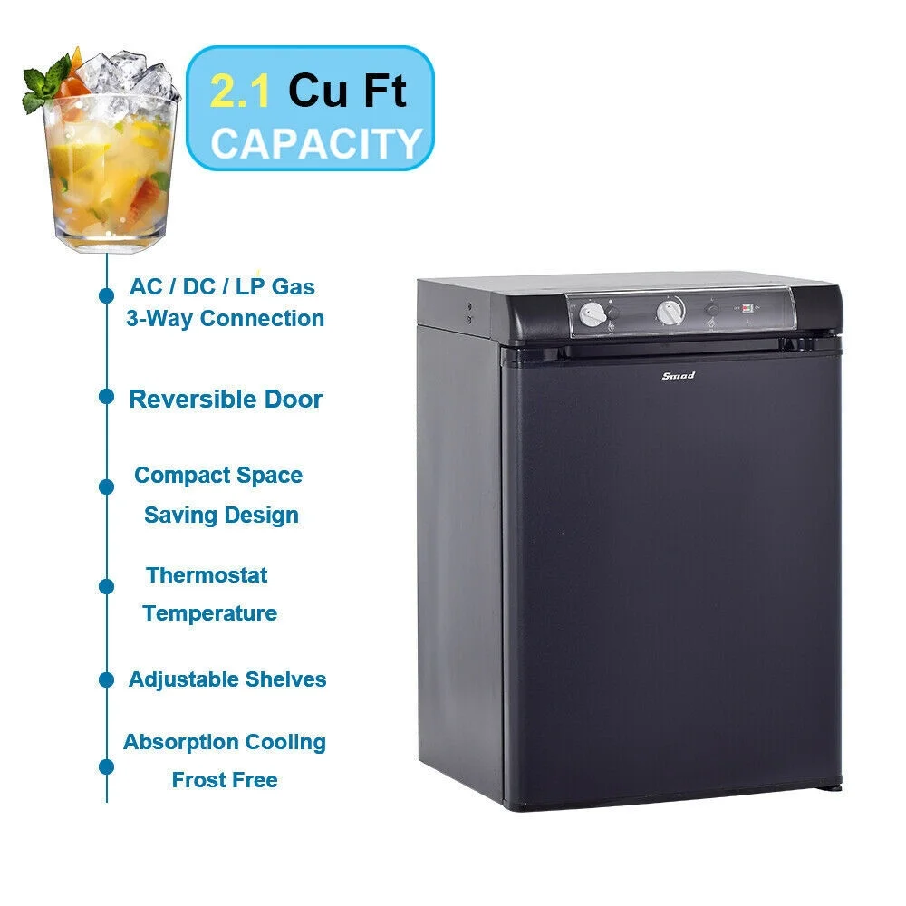 Techomey  Fridge 2.1 Cu Ft AC/DC/LPG Refrigerator Propane Gas RV Compact Camper Mini Fridge