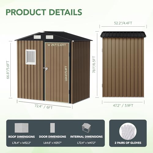 10X12X7.5 FT Outdoor Steel Storage Shed with Lockable Doors, 2 Windows, Transparent Roof Panels (Wood Panels & Frame Floor Not Included), Ideal for Patio Storage,Garbage Can, Chicken Coop，Brown