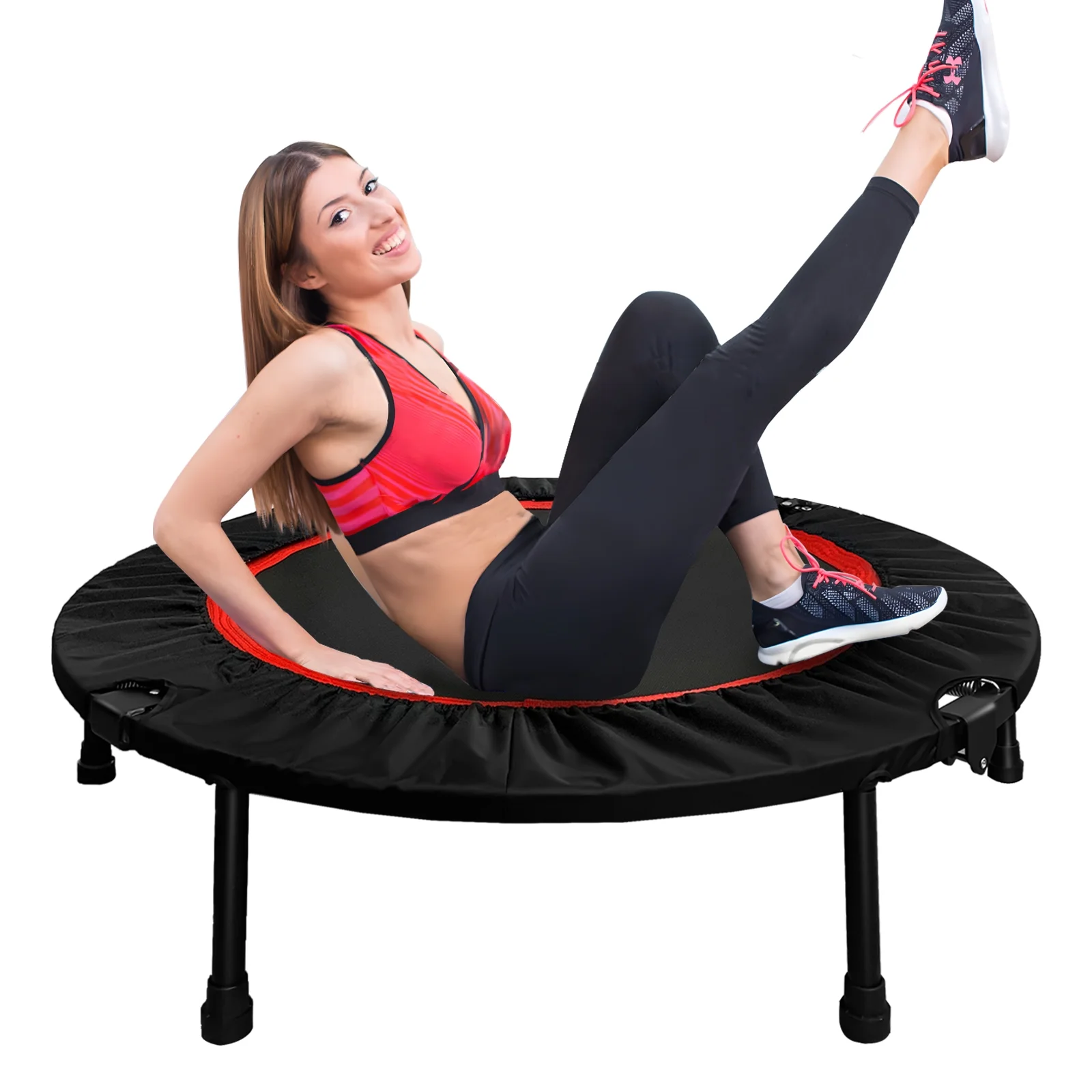 JSTUOKE 40 660lbs Fitness Mini Trampoline, Exercise Rebounder Mini Trampoline for Adults, Foldable with Adjustable Handle and 6 Support Legs