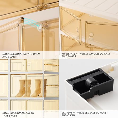 6-Tier Foldable Shoe Rack for Closet Entryway 6-12Pairs,Stackable Clear Shoe Storage Boxes Organizer with Door Plastic Small Shoe Cabinet Bins with Lids Narrow Shoe Shelf Easy Assembly