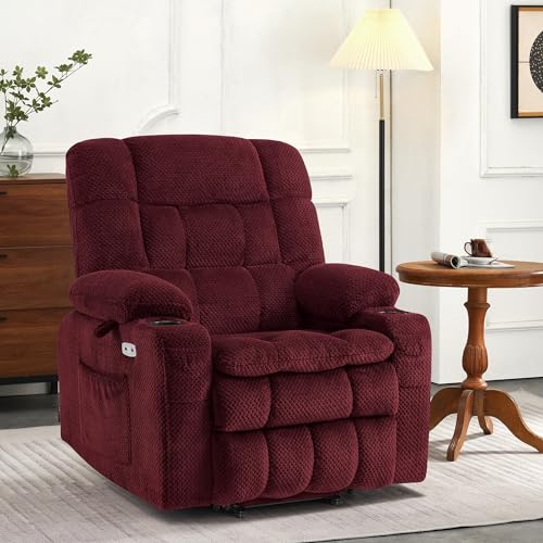 MCombo Dual Motor Power Lift Recliner Chair with Massage and Heat for Elderly People, Infinite Position, USB Ports, Cup Holders, Fabric 7890 (Medium-Regular, Burgundy)
