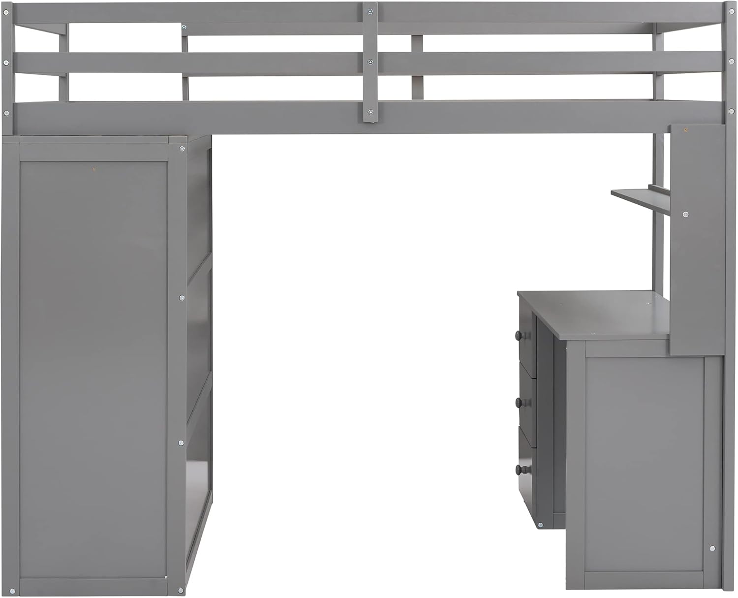 Gray Twin Loft Bed with Desk, 3 Drawers, and Wardrobe - Multi-Functional Wooden Twin Loft Bed Frame for Kids, Teens, Adults. Maximize Space and Storage in Your Bedroom.